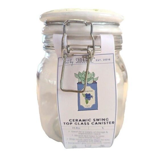 Succulent Ceramic Lid Glass Clamp Jar Canister Green Floral 34 Oz. 6-in Gift - Picture 1 of 6